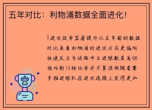 五年对比：利物浦数据全面进化！