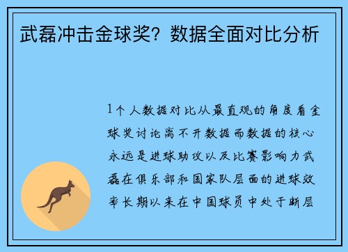 武磊冲击金球奖？数据全面对比分析